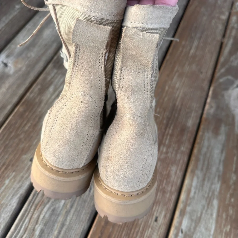 Vibram Tan Suede Military Combat style Boot with Black Knit Liner